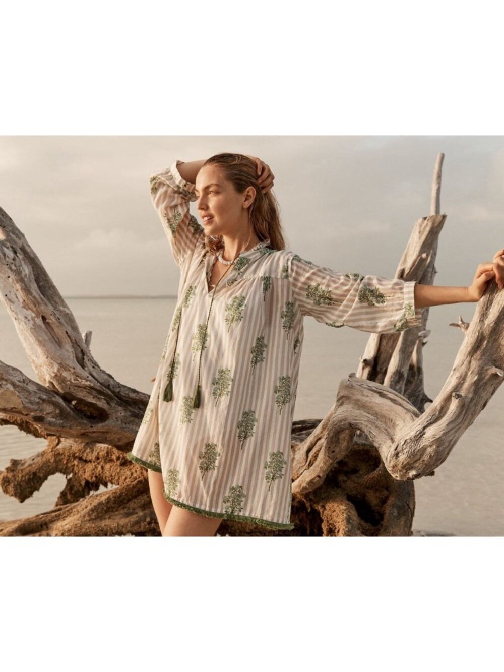 Tuckernuck Green Floral Stripe Tunic